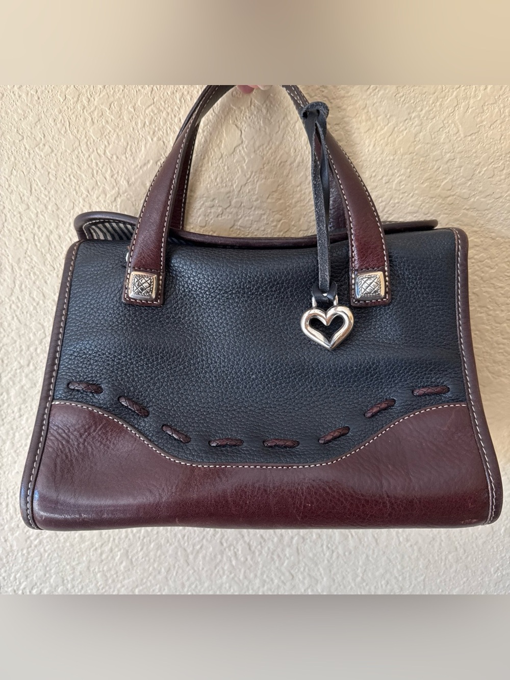 Brighton Black and Burgundy Leather Satchel with Heart Charm